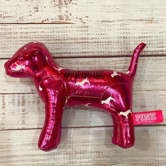 Victoria's Secret PINK Iconic Dog Print Metallic Shiny Pink Stuffed Mini Dog - Picture 1 of 5